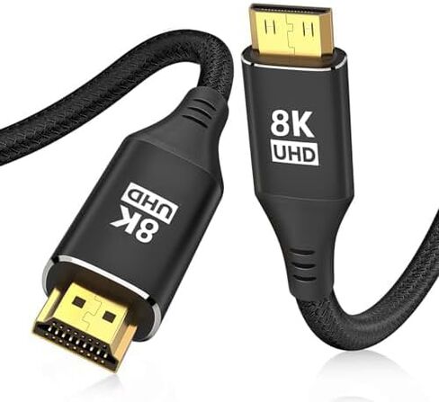 8K Mini HDMI to HDMI Cable 10FT, High Speed 8K@60Hz 4K@120Hz HDMI 2.0 Cord, Aluminum Shell, Braided Compatible with Camera, Camcorder, Tablet and Graphics/Video Card, Laptop, Raspberry Pi Zero W in Saudi Arabia