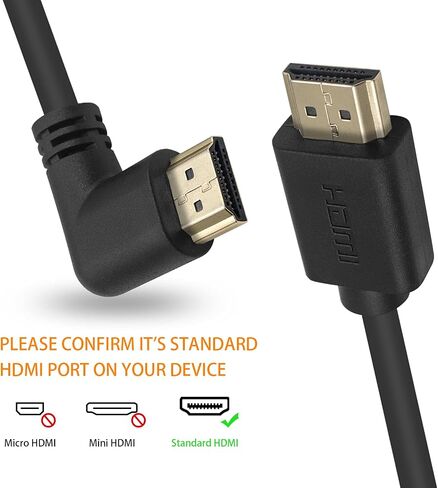 Poyiccot HDMI 2.0 Male to Male Cable 90 Degree, 2 Feet / 60cm Gold Plated High Speed HDMI Male to Male Left Angle Cable 60Hz, 4K * 2K (M/M Left) in Saudi Arabia