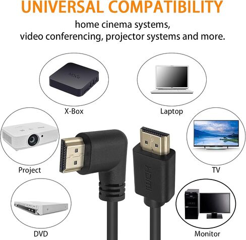 Poyiccot HDMI 2.0 Male to Male Cable 90 Degree, 2 Feet / 60cm Gold Plated High Speed HDMI Male to Male Left Angle Cable 60Hz, 4K * 2K (M/M Left) in Saudi Arabia