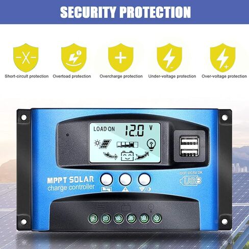 MPPT 100A 12V/24V منظم التركيز التلقائي لتتبع الألواح الشمسية منظم الشحن مع منفذ USB مزدوج، شاشة LCD، تقنية Mppt جديدة in Kuwait