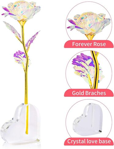 Rose Flower Gifts for Women-Colorful Rainbow Artificial Flower Rose with Love Base-Valentines Wedding Anniversary Birthday Gifts for Women Mom Grandma Wife in Saudi Arabia