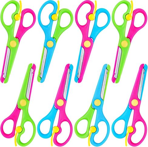 LovesTown 8PCS Preschool Training Scissors, Dual-Color Children Safety Scissors Art Craft Scissors Pre-School Training Scissors in Saudi Arabia