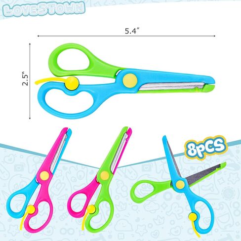 LovesTown 8PCS Preschool Training Scissors, Dual-Color Children Safety Scissors Art Craft Scissors Pre-School Training Scissors in Saudi Arabia