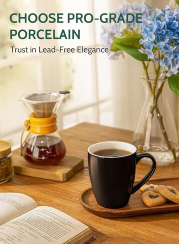 Sweese Porcelain Coffee Mugs - 16 Ounce (Top to the Rim) for Coffee, Latte, Tea, Cocoa, Set of 4, Black in Kuwait