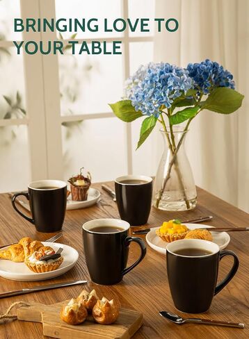 Sweese Porcelain Coffee Mugs - 16 Ounce (Top to the Rim) for Coffee, Latte, Tea, Cocoa, Set of 4, Black in Kuwait