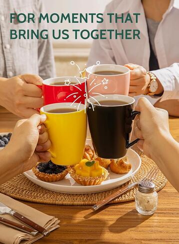 Sweese Porcelain Coffee Mugs - 16 Ounce (Top to the Rim) for Coffee, Latte, Tea, Cocoa, Set of 4, Black in Kuwait