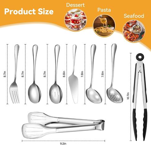 Serving Utensils Set for Partie, Silver Stainless Steel Metal Serveware Large Serving Spoons, Slotted Spoons, Forks, Tongs, Soup and Skimmer Spoon, Cake Server for Buffet, Catering, Entertaining 15pcs in Saudi Arabia