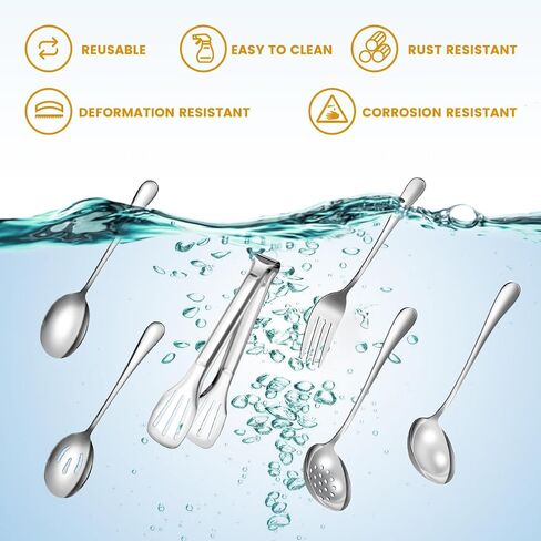 Serving Utensils Set for Partie, Silver Stainless Steel Metal Serveware Large Serving Spoons, Slotted Spoons, Forks, Tongs, Soup and Skimmer Spoon, Cake Server for Buffet, Catering, Entertaining 15pcs in Saudi Arabia