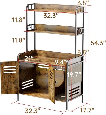 حاوية صندوق فضلات القطط مع رفين وأبواب، صندوق فضلات خشبي كبير مخفي للقطط، أثاث خشبي لبيت القطط مع وسادة خدش أثاث القطط، خزانة خشبية للقطط تناسب معظم صناديق الفضلات in Kuwait
