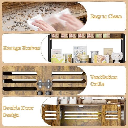 حاوية صندوق فضلات القطط مع رفين وأبواب، صندوق فضلات خشبي كبير مخفي للقطط، أثاث خشبي لبيت القطط مع وسادة خدش أثاث القطط، خزانة خشبية للقطط تناسب معظم صناديق الفضلات in Kuwait