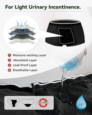 ملابس داخلية رجالية لسلس البول، ملابس داخلية مقاومة للتسرب قابلة للغسل للرجال، 50 مل، 3 عبوات (XX-Large، رمادي داكن/أخضر/أزرق) in Kuwait