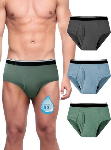 Mens Incontinence Briefs Underwear Washable Leak Proof Underwear for Men 50ml Absorbency 3 Pack(XX-Large, Dark Grey/Green/Blue) in Saudi Arabia
