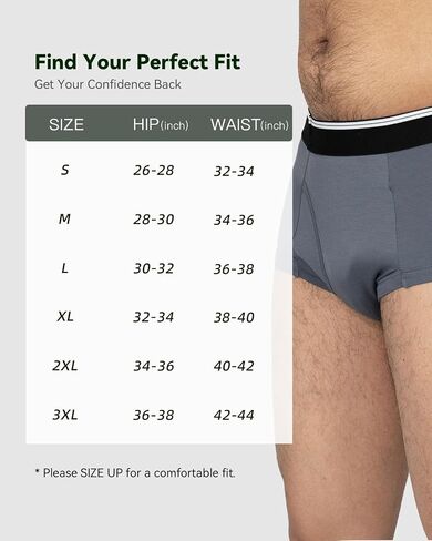 Mens Incontinence Briefs Underwear Washable Leak Proof Underwear for Men 50ml Absorbency 3 Pack(XX-Large, Dark Grey/Green/Blue) in Saudi Arabia