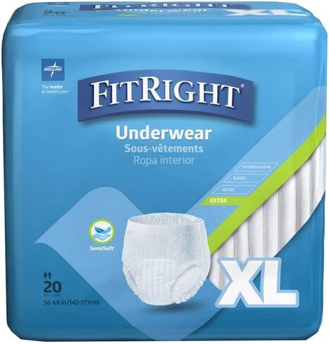 ملابس داخلية FitRight واقية للغاية للجنسين، مقاس X-Large (الخصر 56-68 بوصة)، امتصاص متوسط، راحة يمكن الاعتماد عليها وحماية من التسرب، 80 قطعة (4 عبوات من 20 قطعة) in Saudi Arabia