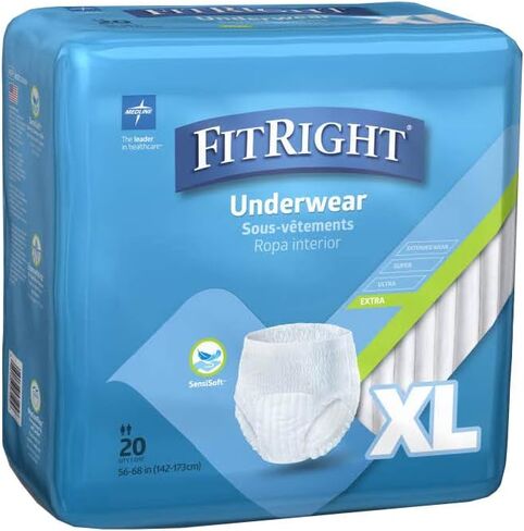 ملابس داخلية FitRight واقية للغاية للجنسين، مقاس X-Large (الخصر 56-68 بوصة)، امتصاص متوسط، راحة يمكن الاعتماد عليها وحماية من التسرب، 80 قطعة (4 عبوات من 20 قطعة) in Saudi Arabia