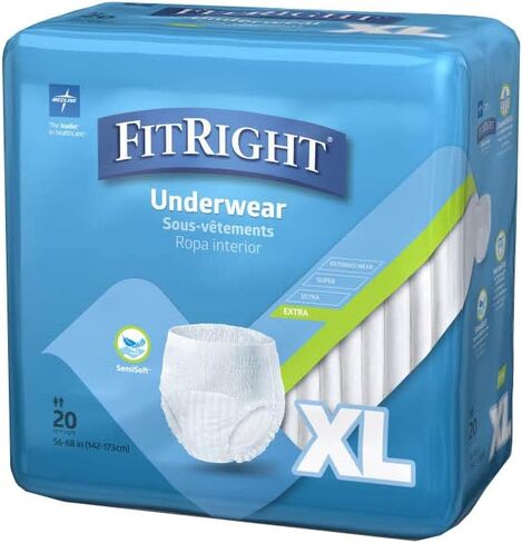 ملابس داخلية FitRight واقية للغاية للجنسين، مقاس X-Large (الخصر 56-68 بوصة)، امتصاص متوسط، راحة يمكن الاعتماد عليها وحماية من التسرب، 80 قطعة (4 عبوات من 20 قطعة) in Saudi Arabia