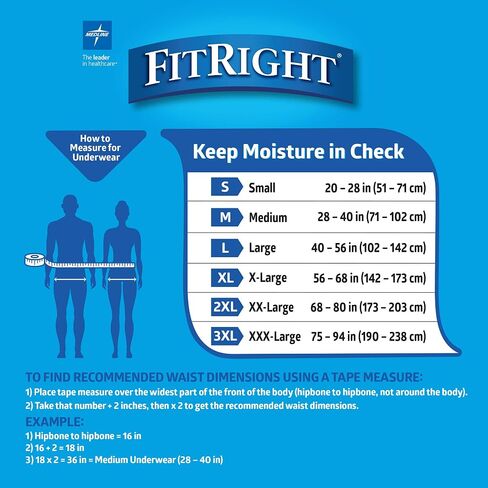 ملابس داخلية FitRight واقية للغاية للجنسين، مقاس X-Large (الخصر 56-68 بوصة)، امتصاص متوسط، راحة يمكن الاعتماد عليها وحماية من التسرب، 80 قطعة (4 عبوات من 20 قطعة) in Saudi Arabia