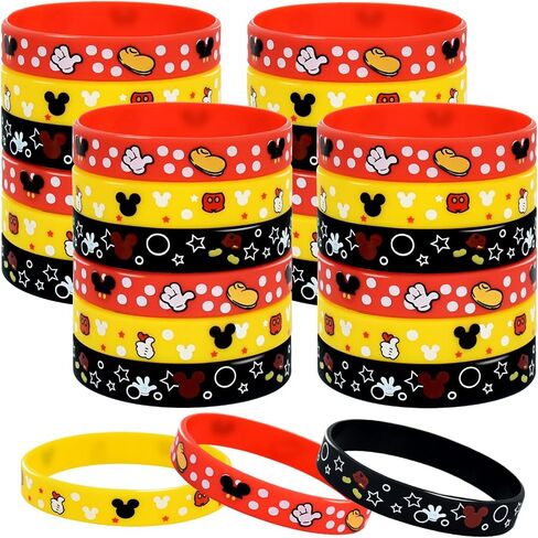24Pcs Rubber Bracelet Mouse Party Favors Red Black and Yellow Color Style Wristbands Birthday Party Supplies for Birthday Gifts in Saudi Arabia