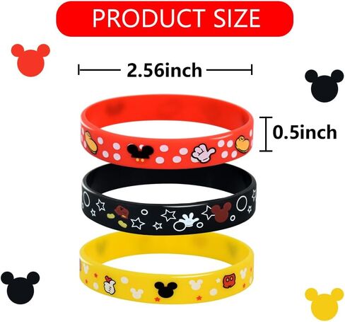 24Pcs Rubber Bracelet Mouse Party Favors Red Black and Yellow Color Style Wristbands Birthday Party Supplies for Birthday Gifts in Saudi Arabia