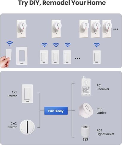 Remote Control Outlet Plug Switch, Buckle Design & Removable Wireless Light Switch, No Wiring Needed, 300 ft, 15A/1500W, Programmable, for Household Appliances in Kuwait