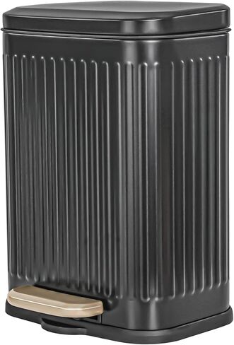 سلة مهملات المطبخ TWT مع غطاء ودواسة قدم، سلة قمامة صغيرة من الفولاذ المقاوم للصدأ سعة 6 لتر/1.6 جالون مع دلو داخلي قابل للإزالة وإغلاق ناعم لغرفة المعيشة والحمام وغرفة النوم (أسود) in Kuwait