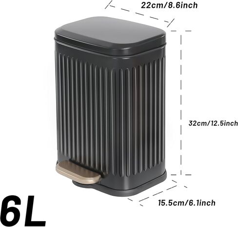 سلة مهملات المطبخ TWT مع غطاء ودواسة قدم، سلة قمامة صغيرة من الفولاذ المقاوم للصدأ سعة 6 لتر/1.6 جالون مع دلو داخلي قابل للإزالة وإغلاق ناعم لغرفة المعيشة والحمام وغرفة النوم (أسود) in Kuwait