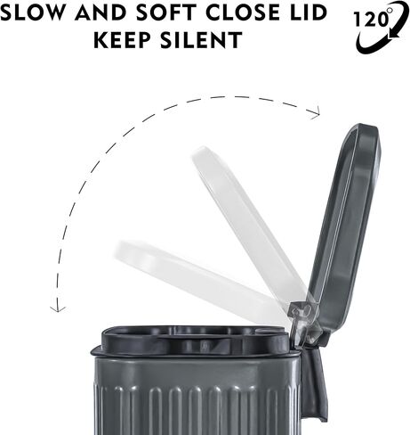 سلة مهملات المطبخ TWT مع غطاء ودواسة قدم، سلة قمامة صغيرة من الفولاذ المقاوم للصدأ سعة 6 لتر/1.6 جالون مع دلو داخلي قابل للإزالة وإغلاق ناعم لغرفة المعيشة والحمام وغرفة النوم (أسود) in Kuwait