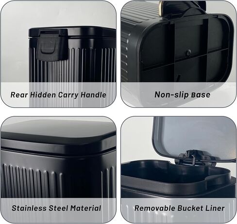 سلة مهملات المطبخ TWT مع غطاء ودواسة قدم، سلة قمامة صغيرة من الفولاذ المقاوم للصدأ سعة 6 لتر/1.6 جالون مع دلو داخلي قابل للإزالة وإغلاق ناعم لغرفة المعيشة والحمام وغرفة النوم (أسود) in Kuwait