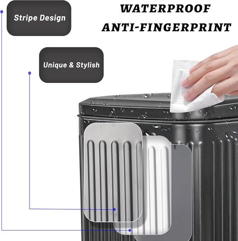 سلة مهملات المطبخ TWT مع غطاء ودواسة قدم، سلة قمامة صغيرة من الفولاذ المقاوم للصدأ سعة 6 لتر/1.6 جالون مع دلو داخلي قابل للإزالة وإغلاق ناعم لغرفة المعيشة والحمام وغرفة النوم (أسود) in Kuwait