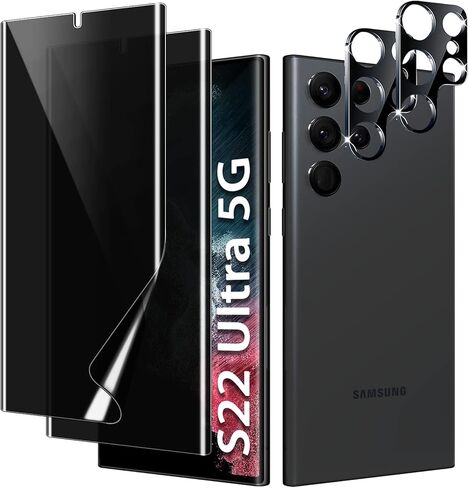 [عبوتان + 2] واقي شاشة للخصوصية Samsung Galaxy S22 Ultra + واقي عدسة الكاميرا، واقي شاشة مرن للخصوصية [ليس زجاجًا] [يدعم بصمة الإصبع] [تغطية كاملة] in Kuwait