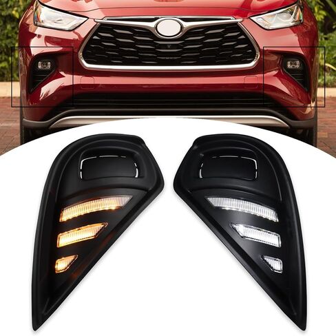 2PCs LED Front Bumper Fog Lights Compatible with 2020-2023 Toyota Highlander White DRL Amber Dynamic Turn Signal Lamps in Saudi Arabia