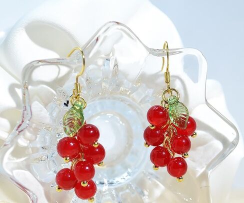 Crystal Fruits Cherry Cute Earrings for Women Sparkly Funny Red Grape Drop Dangle Earrings 18K Gold Plated Statement Charm Green Leaf Grape Tassel Kawaii Aesthetic jewelry Girls Gift in Saudi Arabia