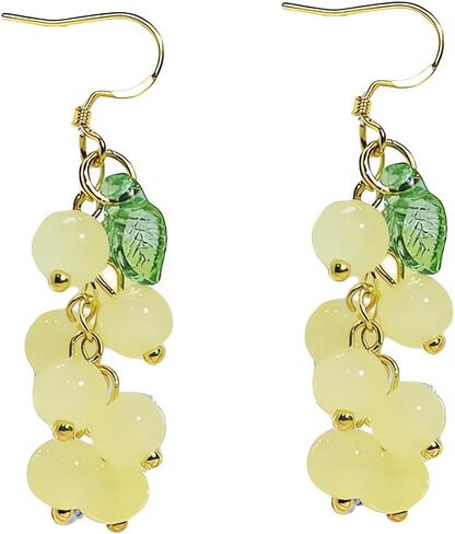 Crystal Fruits Cherry Cute Earrings for Women Sparkly Funny Red Grape Drop Dangle Earrings 18K Gold Plated Statement Charm Green Leaf Grape Tassel Kawaii Aesthetic jewelry Girls Gift in Saudi Arabia