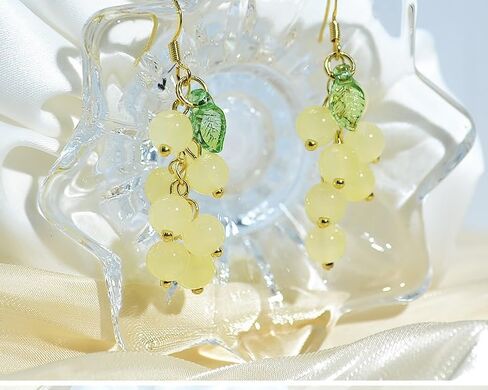 Crystal Fruits Cherry Cute Earrings for Women Sparkly Funny Red Grape Drop Dangle Earrings 18K Gold Plated Statement Charm Green Leaf Grape Tassel Kawaii Aesthetic jewelry Girls Gift in Saudi Arabia