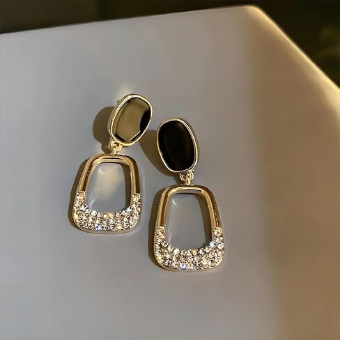 2023 New 925 Silver Post Black Geometric Square Earrings Shiny Zirconia Earrings For Women Girls in Saudi Arabia