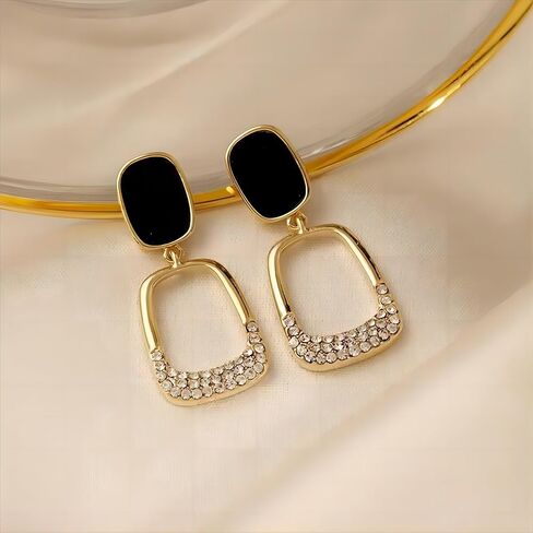 2023 New 925 Silver Post Black Geometric Square Earrings Shiny Zirconia Earrings For Women Girls in Saudi Arabia