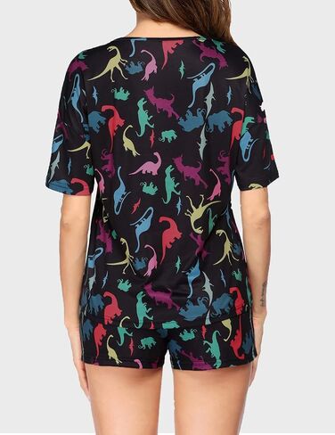 HOTOUCH Pajama Shorts for Women Cute Pjs Cozy Pijamas Sleep Wear Short Sleeve Ladies Soft Pajama Sleep Sets Dinosaur S in Saudi Arabia