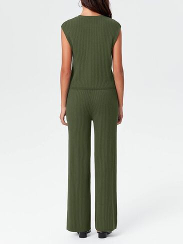 Imily Bela Womens 2 Piece Outfits Sweater Lounge Set Knit Sleeveless Pullover Top Wide Leg Pants Matching Sets in Kuwait