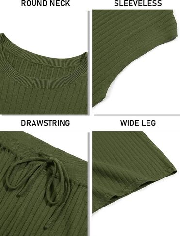 Imily Bela Womens 2 Piece Outfits Sweater Lounge Set Knit Sleeveless Pullover Top Wide Leg Pants Matching Sets in Kuwait