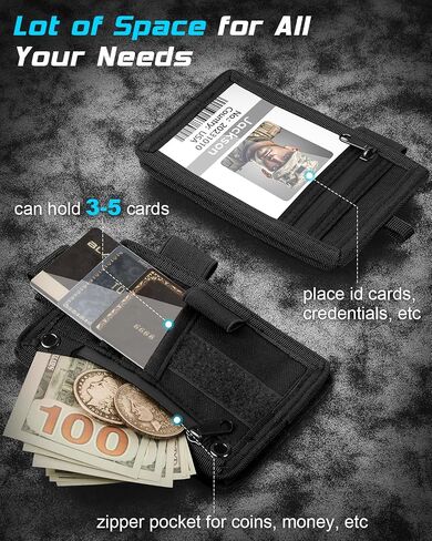 LIUGX Tactical ID Card Holder, 900D Nylon, Hook & Loop Patch Badge Holder, Waterproof Zipper Pocket, Neck Lanyard Key Ring and Credit Card Organizer, RFID Blocking in Saudi Arabia