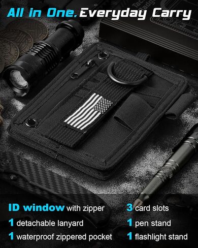 LIUGX Tactical ID Card Holder, 900D Nylon, Hook & Loop Patch Badge Holder, Waterproof Zipper Pocket, Neck Lanyard Key Ring and Credit Card Organizer, RFID Blocking in Saudi Arabia