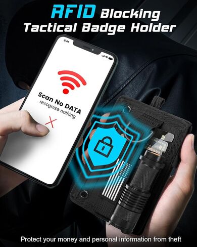 LIUGX Tactical ID Card Holder, 900D Nylon, Hook & Loop Patch Badge Holder, Waterproof Zipper Pocket, Neck Lanyard Key Ring and Credit Card Organizer, RFID Blocking in Saudi Arabia