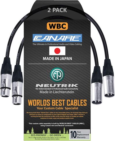 WORLDS BEST CABLES 2 Units - 6 Inch – Quad Balanced Microphone Cable Custom Made Using Canare L-4E6S Wire and Neutrik Silver NC3MXX Male & NC3FXX Female XLR Plugs in Saudi Arabia
