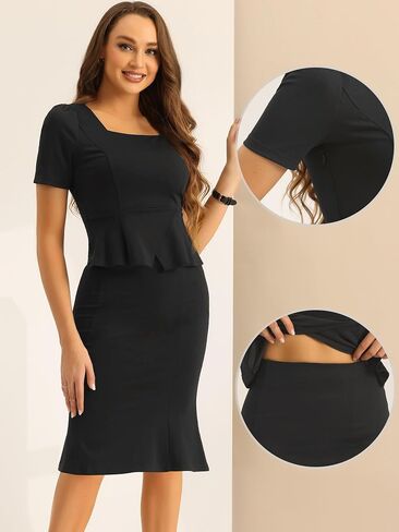 Allegra K Business Skirt Set for Women's 2 Piece Outfit Short Sleeve Peplum Top Fishtail Bodycon Skirts in Saudi Arabia