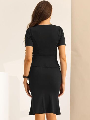 Allegra K Business Skirt Set for Women's 2 Piece Outfit Short Sleeve Peplum Top Fishtail Bodycon Skirts in Saudi Arabia