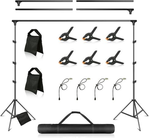 Backdrop Stand, 6.6x10ft(2x3m) Photo Studio Adjustable Background Stand Support Kit with 5 Crossbars, 6 Backdrop Clamps and and Carrying Bag for Portrait & Studio Photography in Saudi Arabia