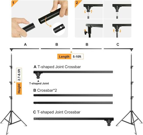 Backdrop Stand, 6.6x10ft(2x3m) Photo Studio Adjustable Background Stand Support Kit with 5 Crossbars, 6 Backdrop Clamps and and Carrying Bag for Portrait & Studio Photography in Saudi Arabia