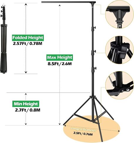 Backdrop Stand, 6.6x10ft(2x3m) Photo Studio Adjustable Background Stand Support Kit with 5 Crossbars, 6 Backdrop Clamps and and Carrying Bag for Portrait & Studio Photography in Saudi Arabia