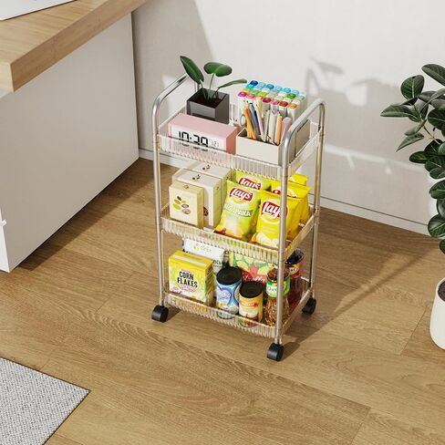 NiHome 3-Tier Clear Acrylic Rolling Utility Cart with Handles for Home, Office - Deep Baskets, Secure Braking Wheels & Smooth Surface for Books, Snacks & More, Easy to Assemble Mobile Storage Solution in Saudi Arabia