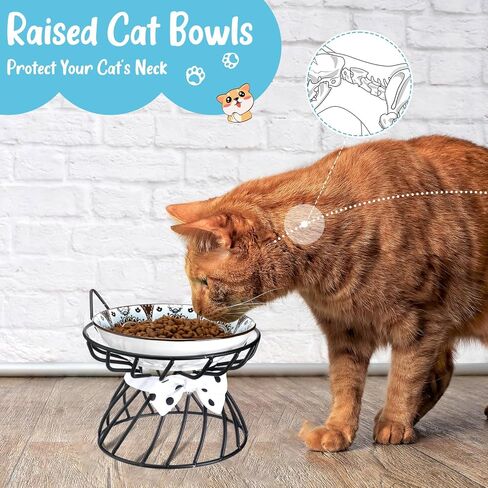 Uiifan 8 Pcs Bohemia Elevated Cat Bowls Set Include 5.5 Inch Raised Cat Bowls with 4 Metal Non Slip Stands for Pet Feeding Water Food(Boho Pattern) in Saudi Arabia